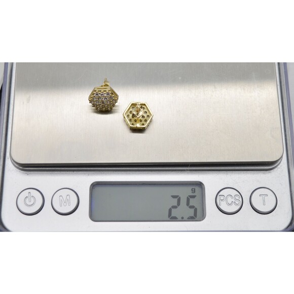Real 10K Solid Yellow Gold Mens Shiny Halo Octagon Shaped CZ Charm Stud Earrings